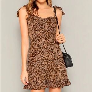 SHEIN Leopard Print Ruffled Cami Mini Dress